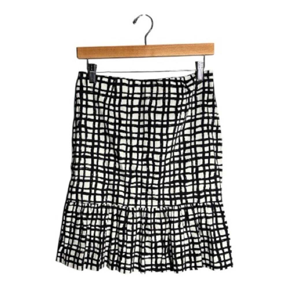 Elliott Lauren Black White Checkered Ruffle Hem Skirt Cotton Spandex 6